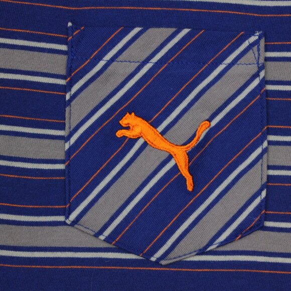 Puma Polo Shirt Mens Large Blue/Orange Contrast Collar Cotton Golf S/S Pullover - Picture 8 of 14